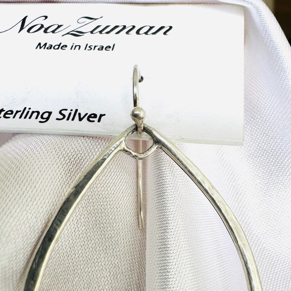 New Noa Zuman 925 Sterling Silver Textured Teardrop Dangle Earrings Handmade - Picture 6 of 9